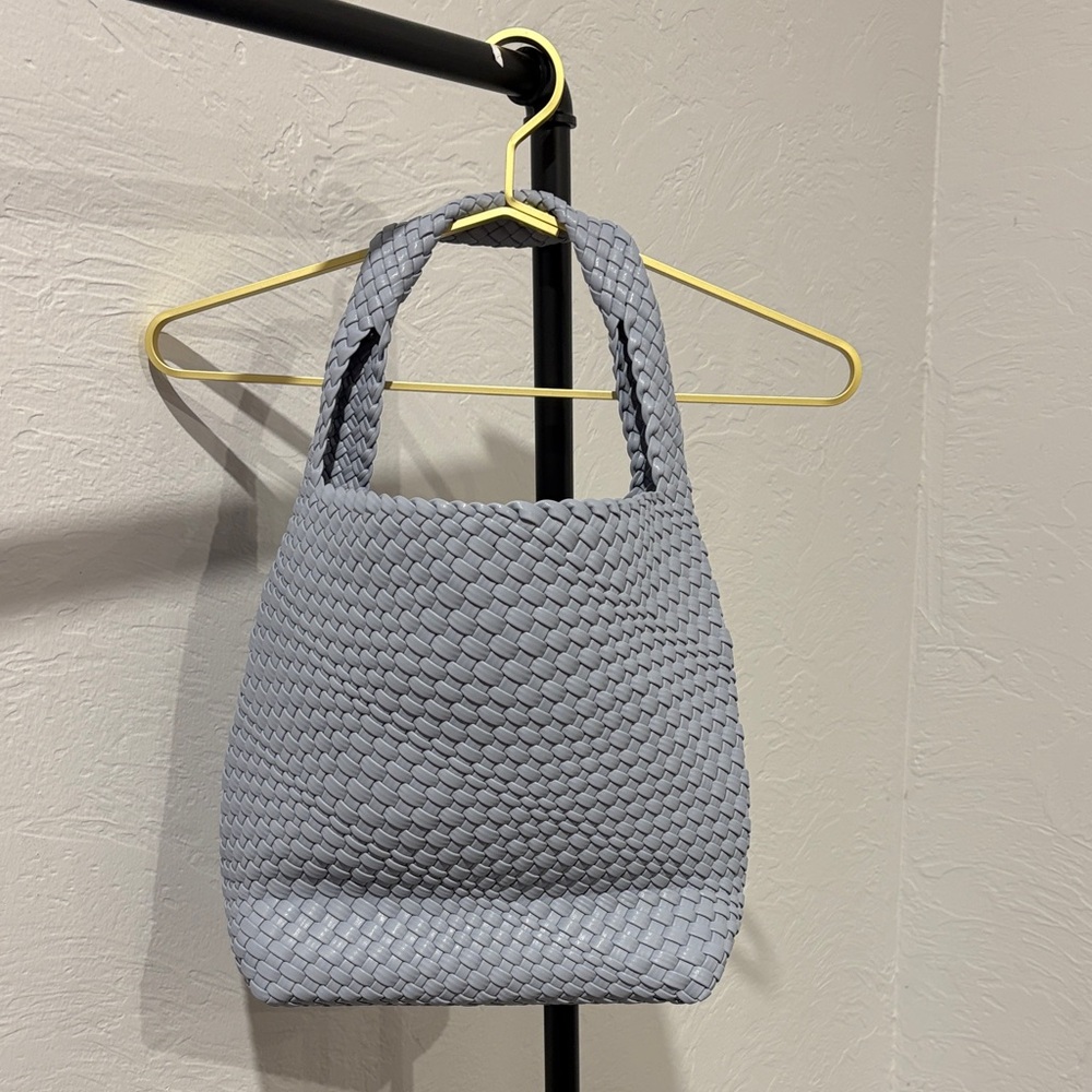 Elegant Blue-Grey Gray Woven Tote Bag